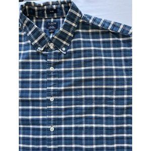 J. Crew Men's Adult Sz XL Button Shirt Long Sleeve Blue Gingham Flex Oxford Slim
